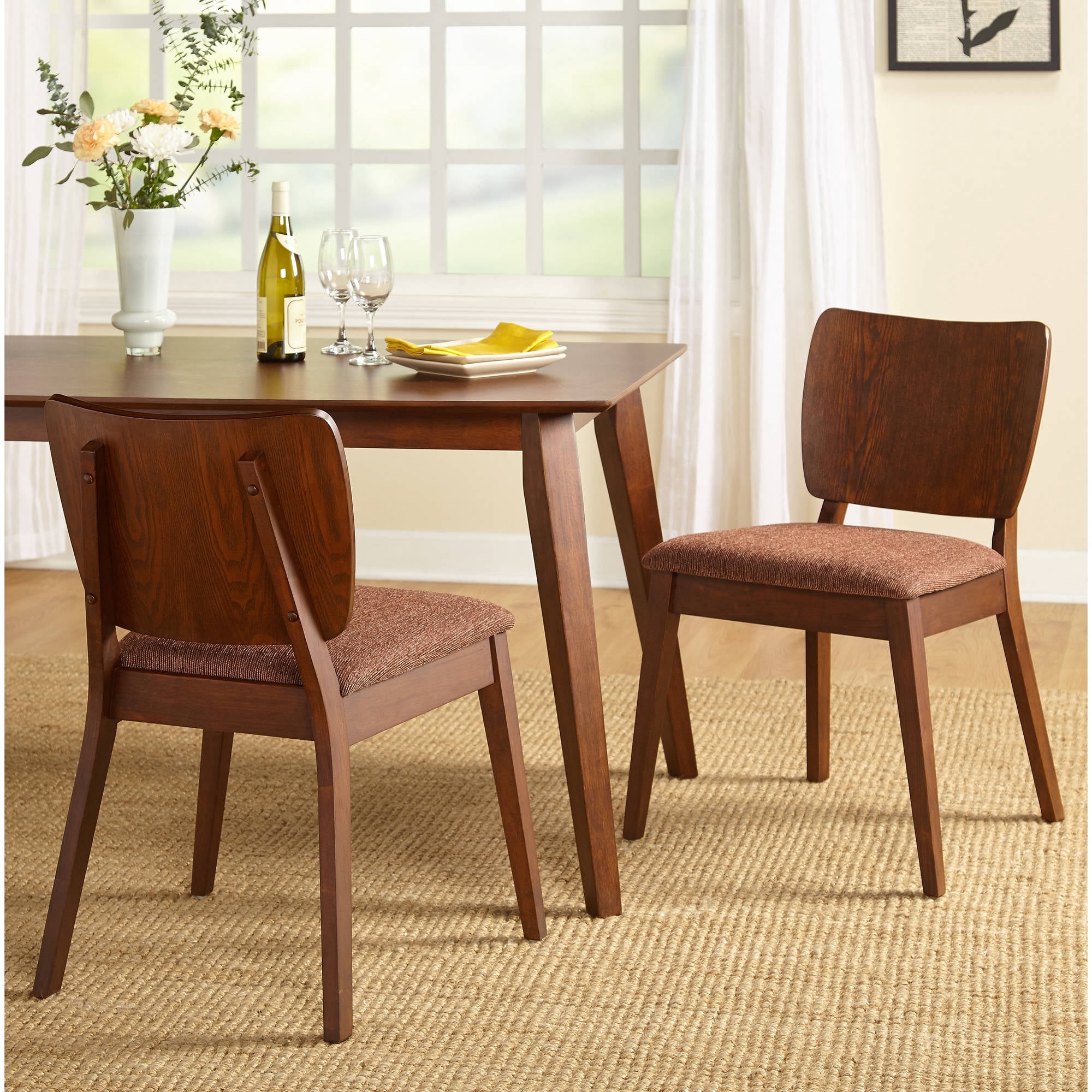 Bernard Dining Chair Set of 2 in Dark Walnut with Padded Seating