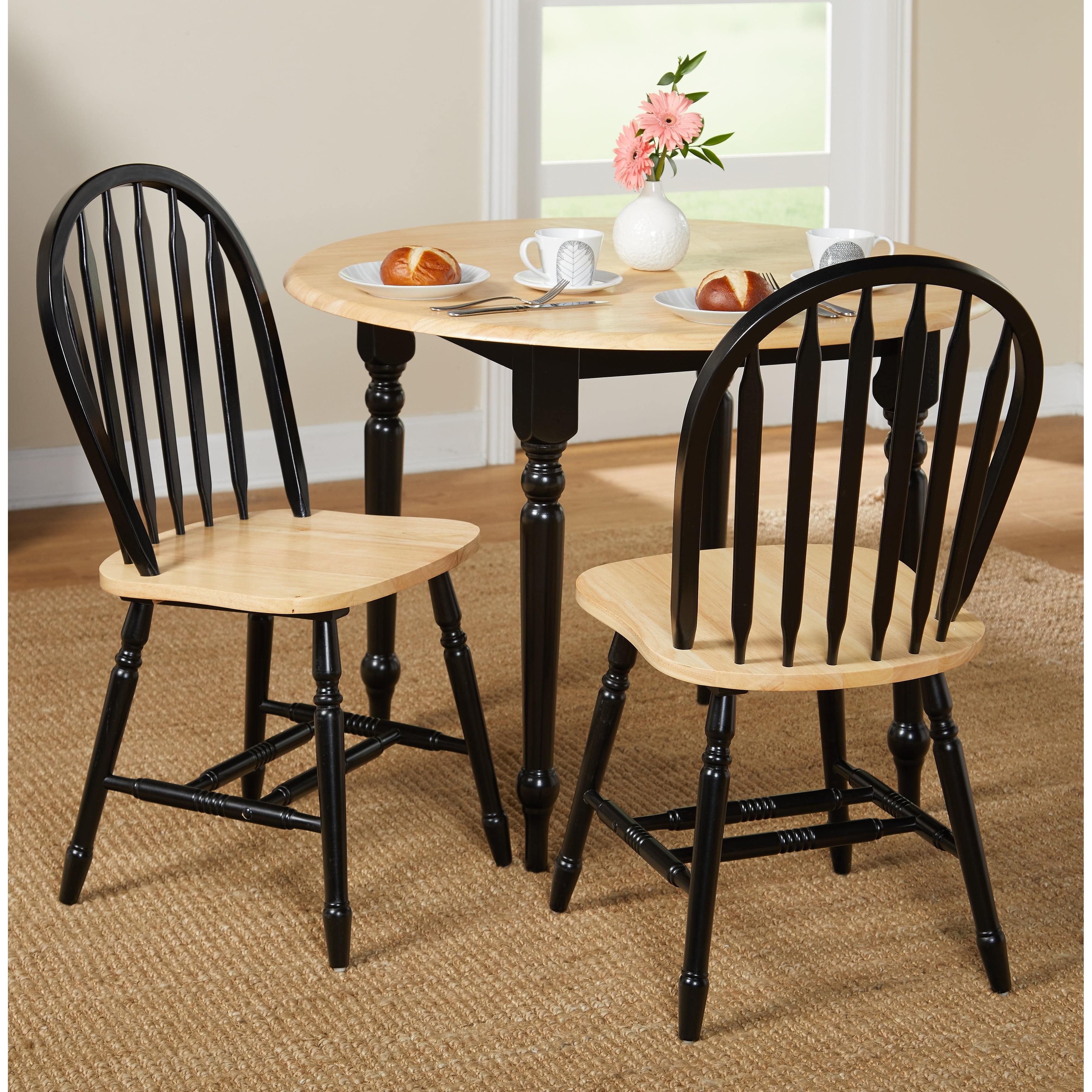 Black and Natural High Windsor Solid Wood Side Chair
