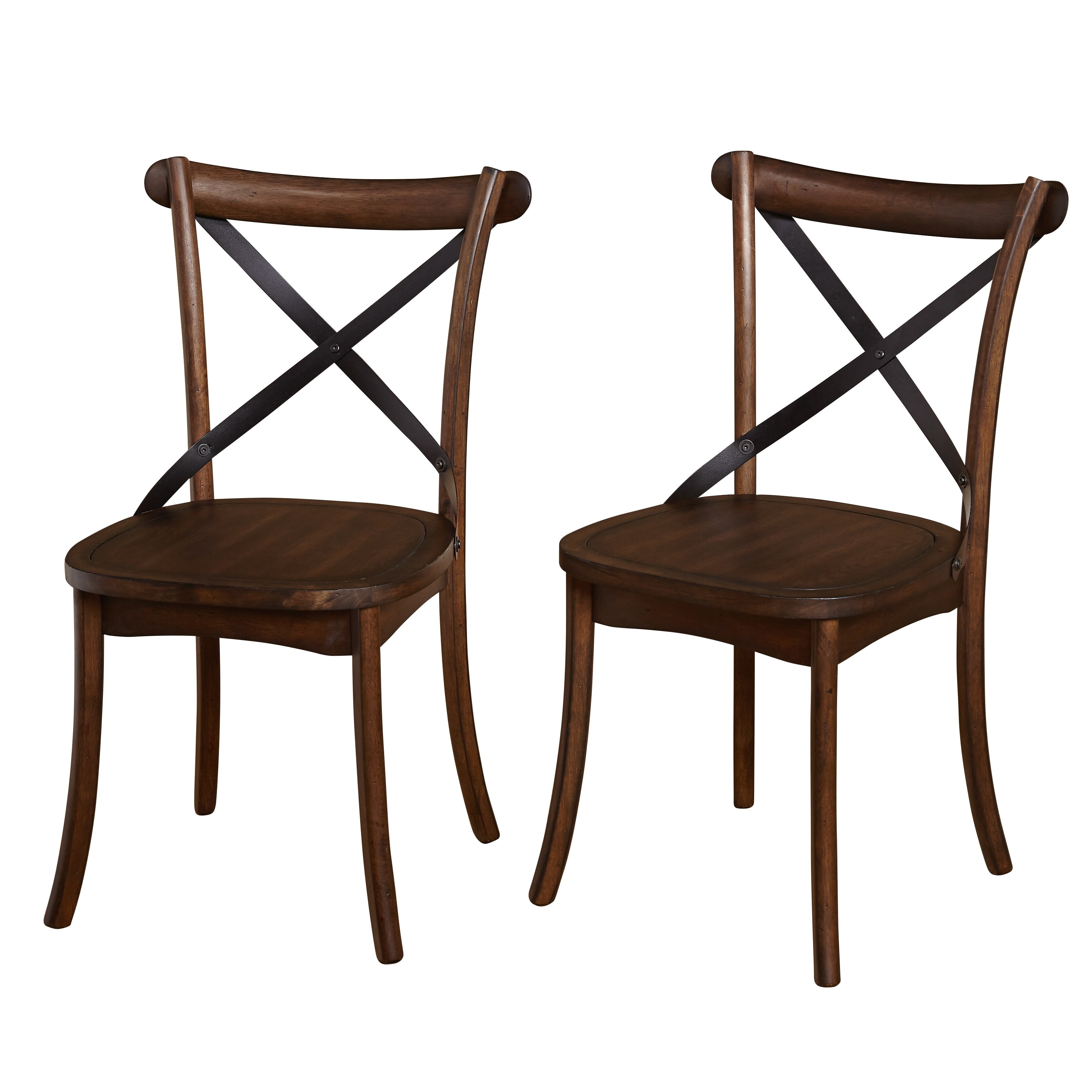 Set of 2 Walnut Cross Back High Dining Chairs