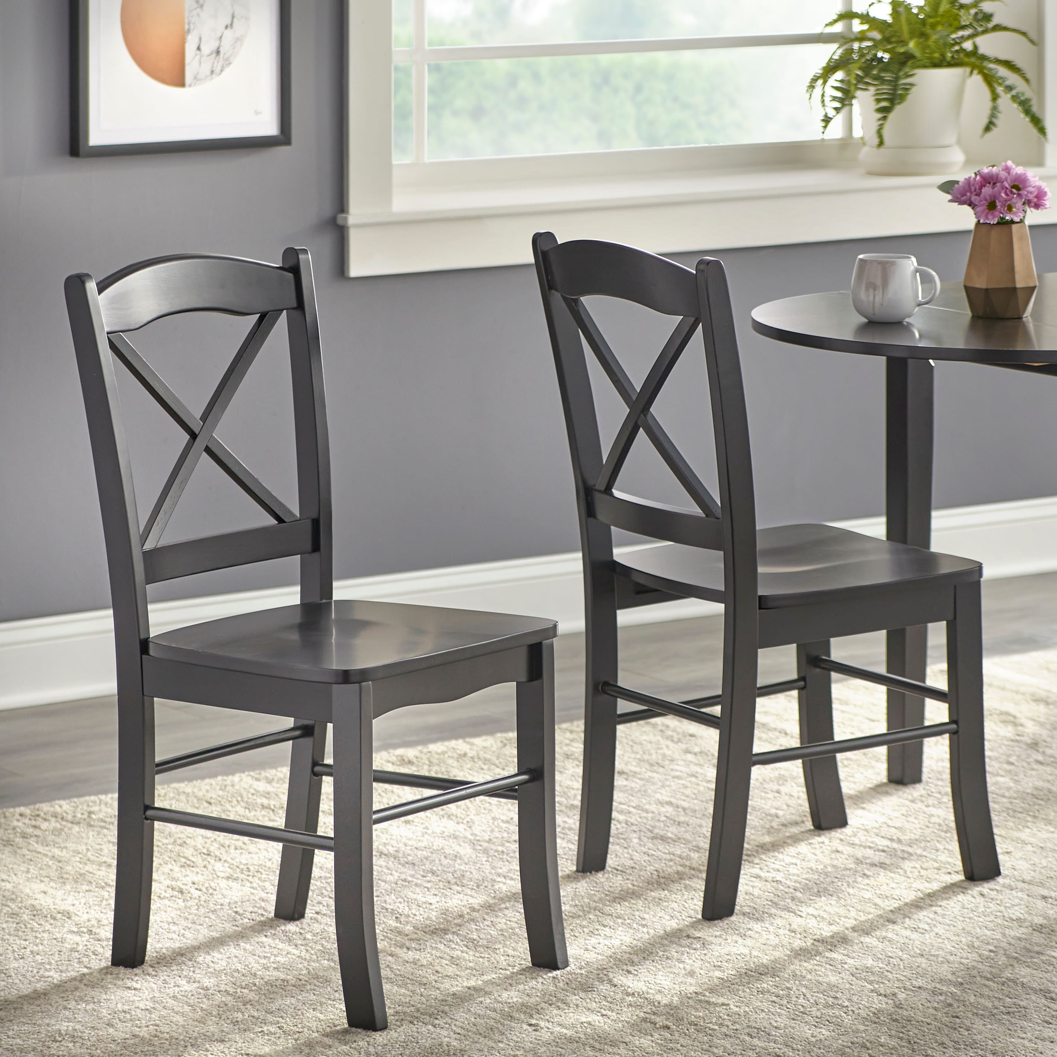 Simple Living Country Cottage Dining Chairs Set of 2 Black Black Finish Farmhouse