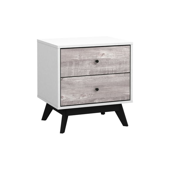 TMS Crislana Mid-Century Nightstand with Two Gray Faux Concrete Drawers, WHite/Black
