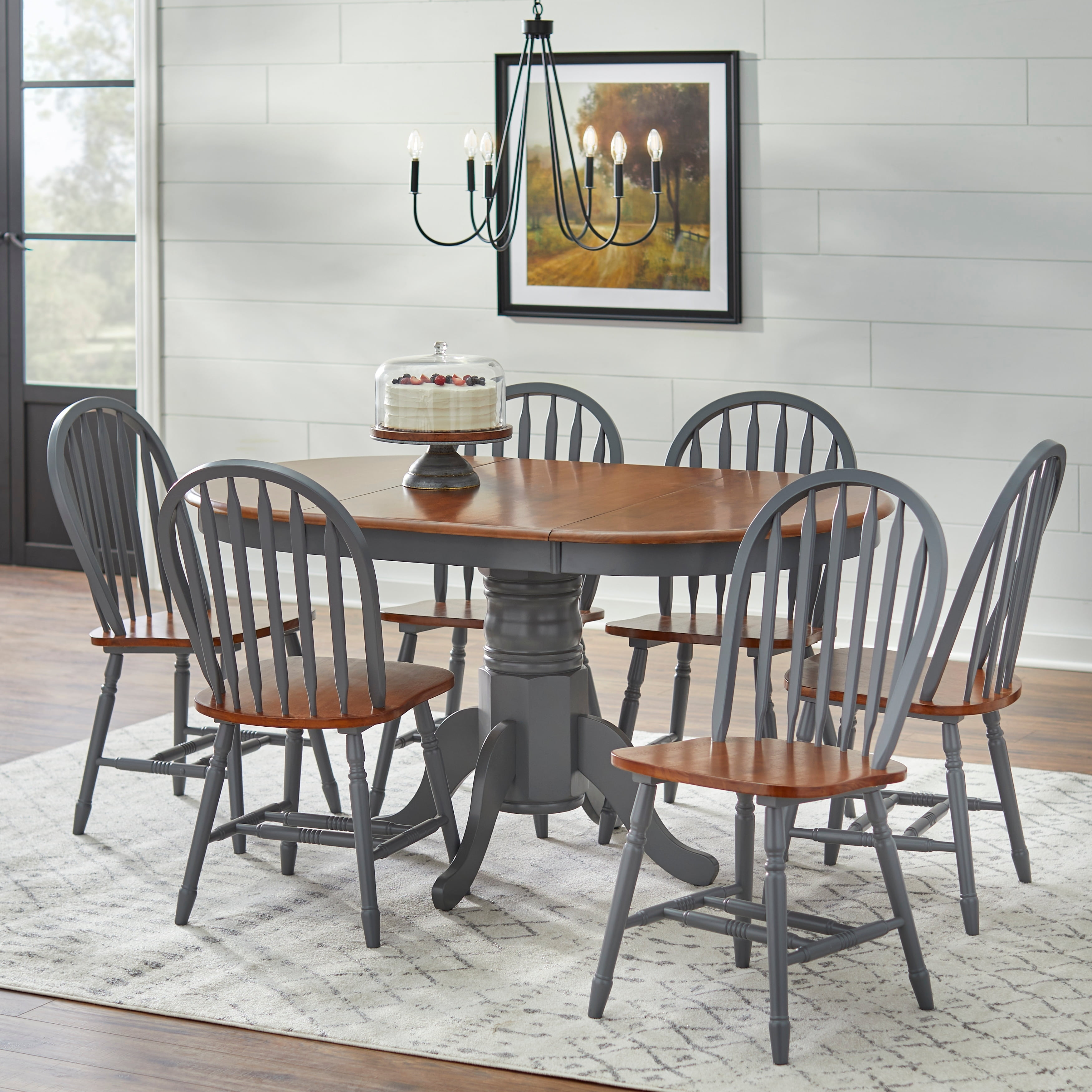 Simple Living Farmhouse 7piece Dining Set with Leaf Grey/Walnut Grey