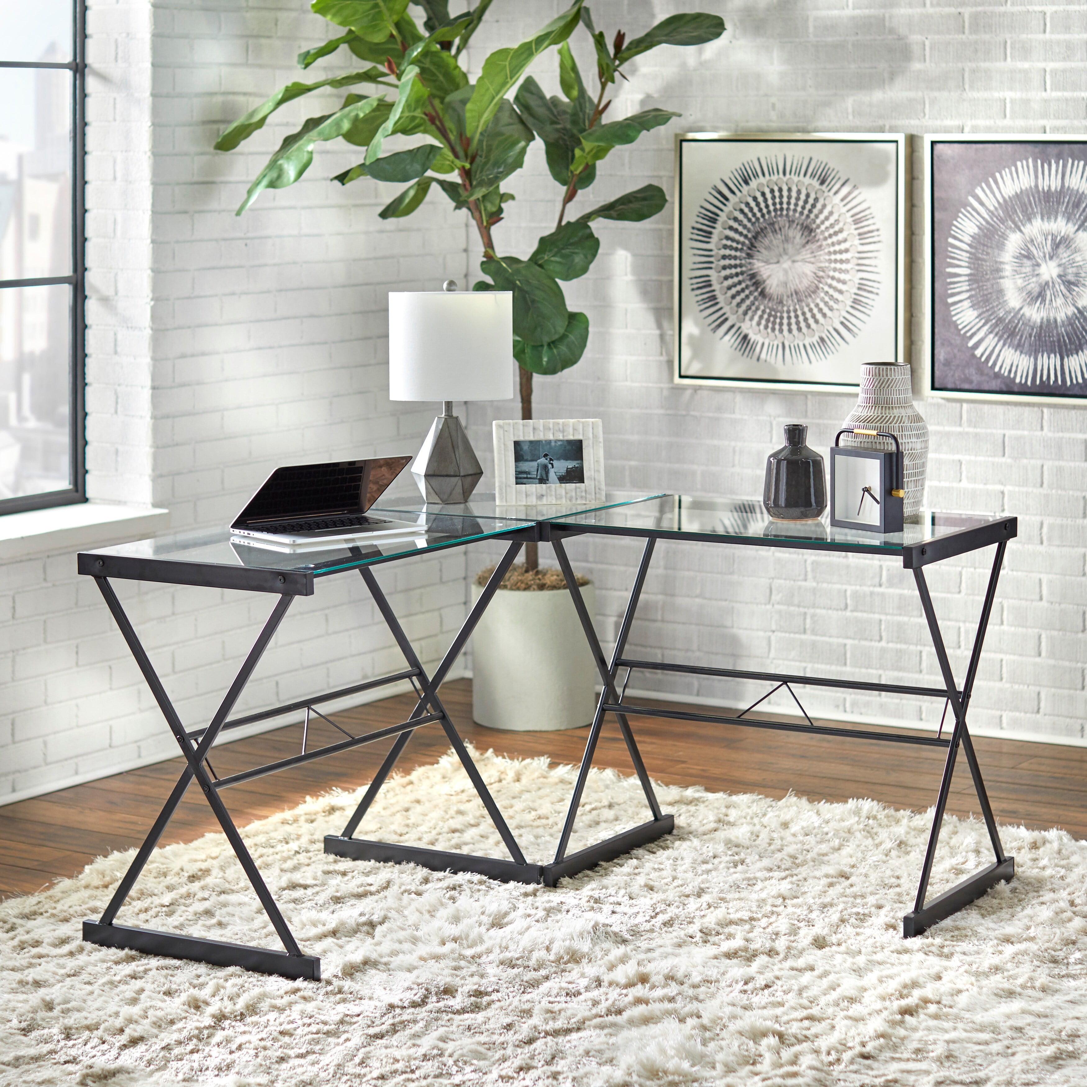 Simple Living Modern Home Office Janae Glass Corner Desk Clear ...