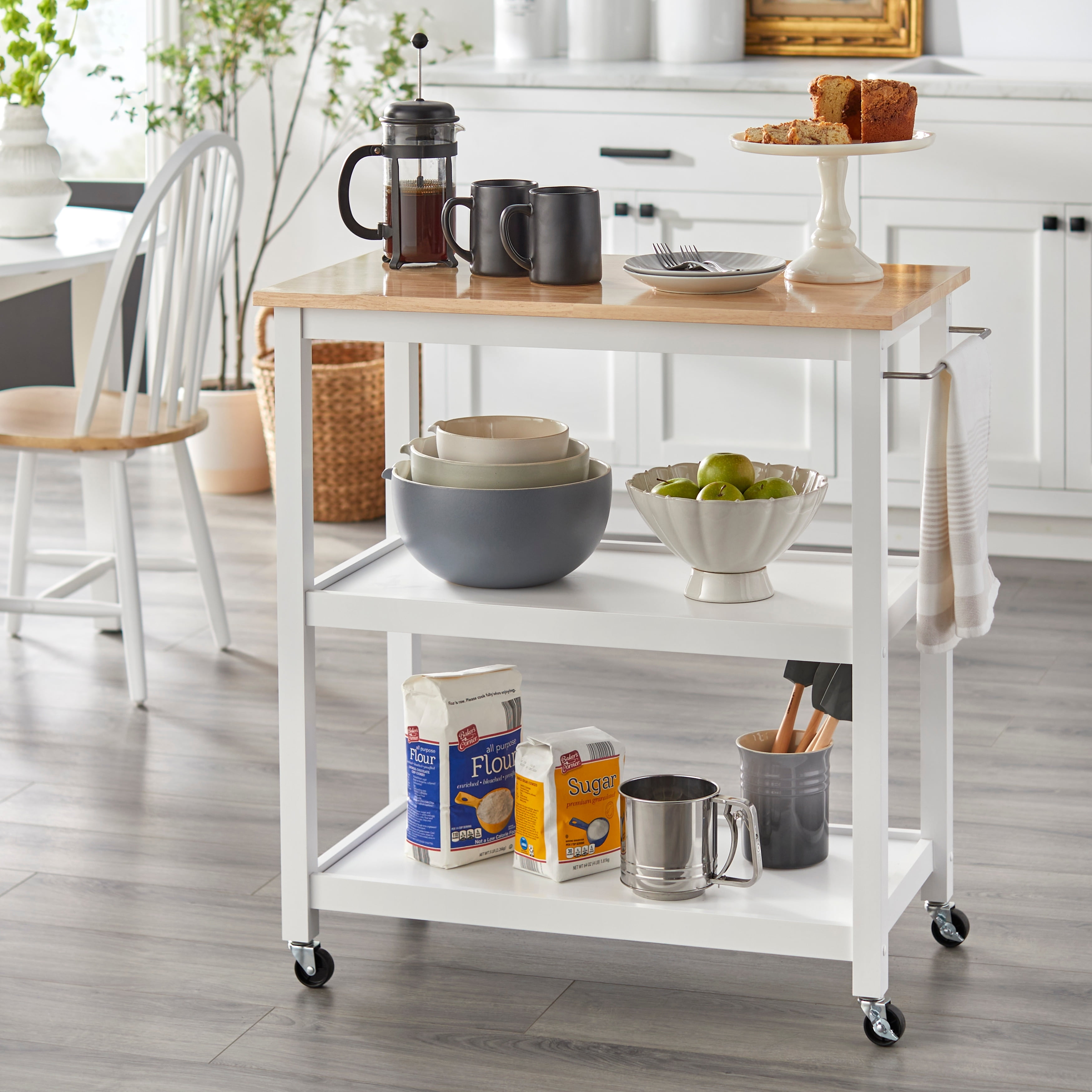 Simple Living Janelle Rolling Kitchen Cart White
