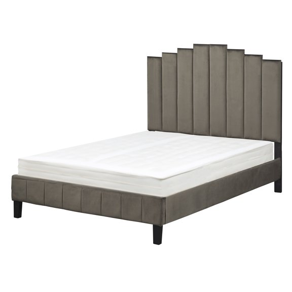 TMS Deco Modern Queen Velvet Panel Bed, Dark Gray