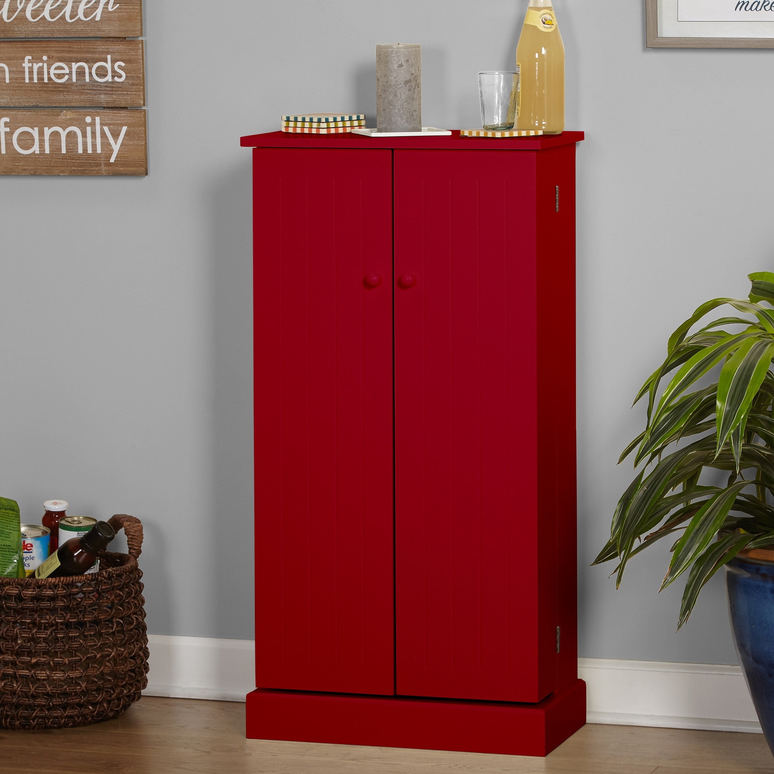 Red Pine Utility Kitchen Pantry with Adjustable Shelves