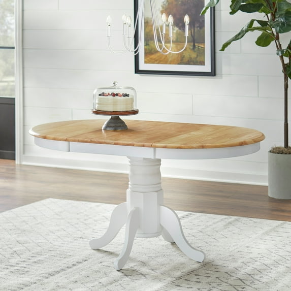 Simple Living Products 38" to 60" Round Extendable Dining Table, White/Natural