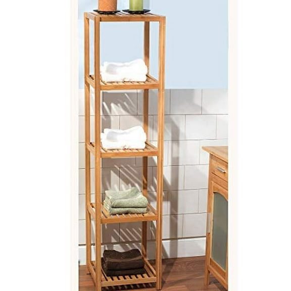 Simple Living Products Simple Living Products Bathroom Storage Tower 5 Tier Towel Shelf Natural Bamboo Unit