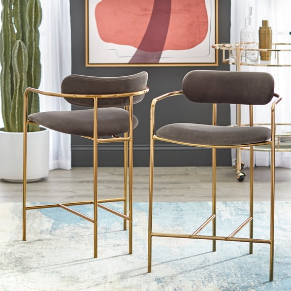 Simple Living Retro Velvet Stools (Set of 2) Grey
