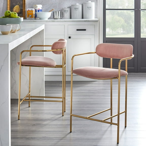 Simple Living Retro Velvet Stools (Set of 2) Pink