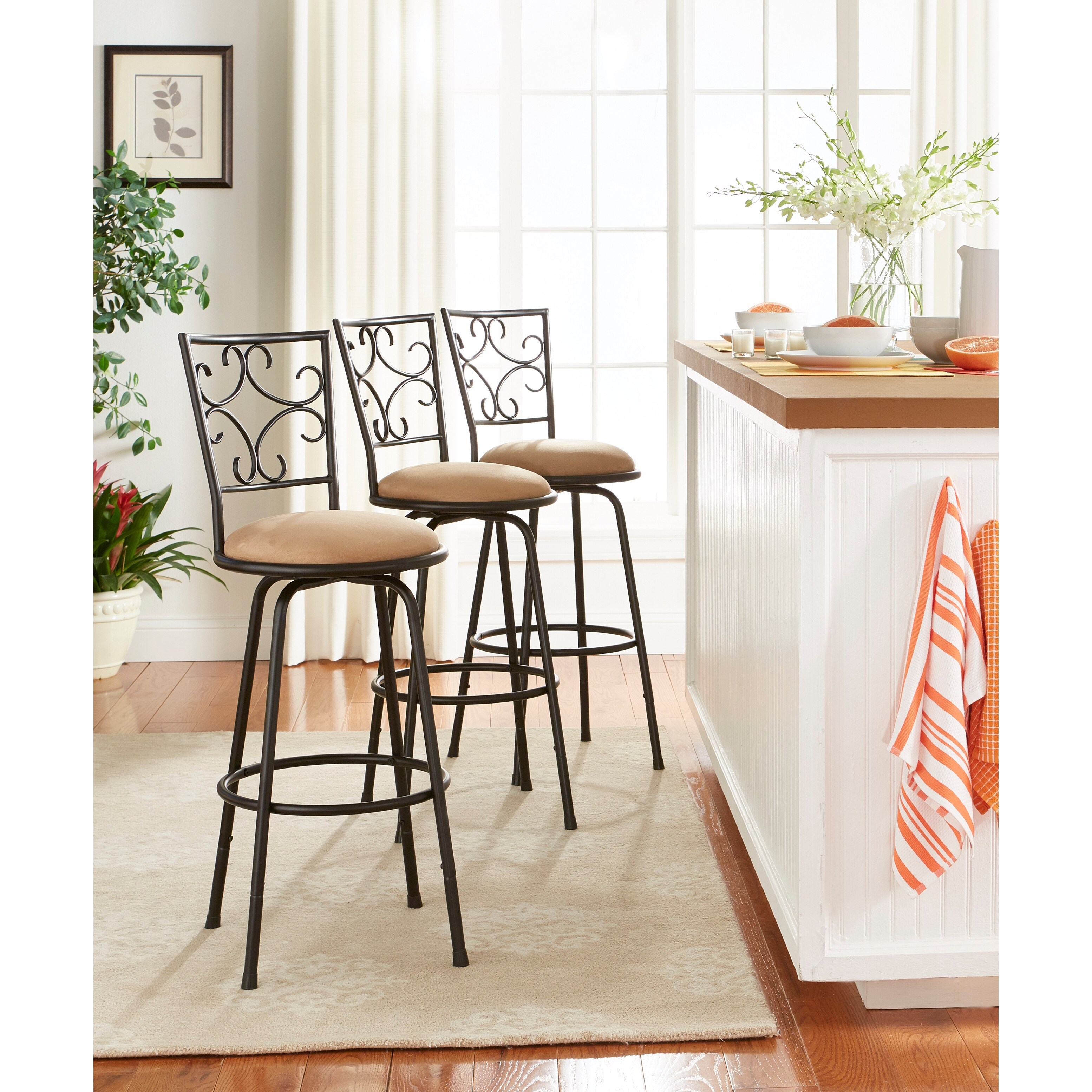 Simple Living Zella Adjustable Height Swivel Barstool (Set of 3) Black