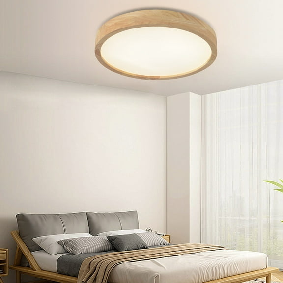 Simple Log Flush Mount Ceiling Lamps,Low Profile Circle Ceiling Lamp Modern Wood LED Ceiling Light Fixture