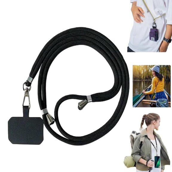Simple Long Adjustable Phone Strap, Phone Lanyard for Cellphone Case, Adjustable Crossbody Phone Strap with Tether Tab & Carabiner Clips(Black)