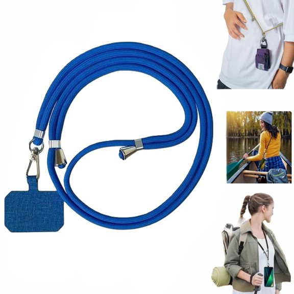 Simple Long Adjustable Phone Strap, Phone Lanyard for Cellphone Case, Adjustable Crossbody Phone Strap with Tether Tab & Carabiner Clips(Blue)