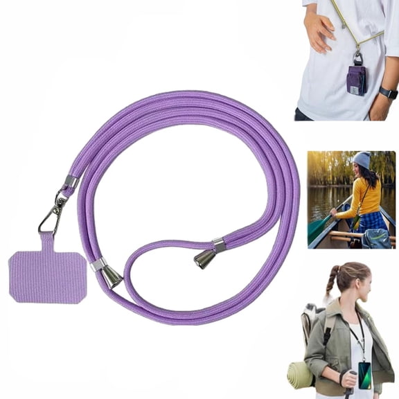 Simple Long Adjustable Phone Strap, Phone Lanyard for Cellphone Case, Adjustable Crossbody Phone Strap with Tether Tab & Carabiner Clips(Purple)