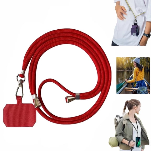 Simple Long Adjustable Phone Strap, Phone Lanyard for Cellphone Case, Adjustable Crossbody Phone Strap with Tether Tab & Carabiner Clips(Red)
