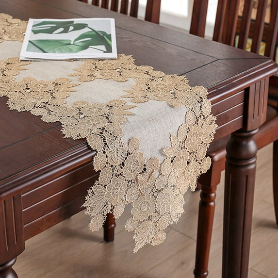Simple Long Table Runner Lace Tablecloth Decorative Fabric Dining Tea TV Dust Cover Exquisite Wedding Decoration Coffee Color 35*180 cm