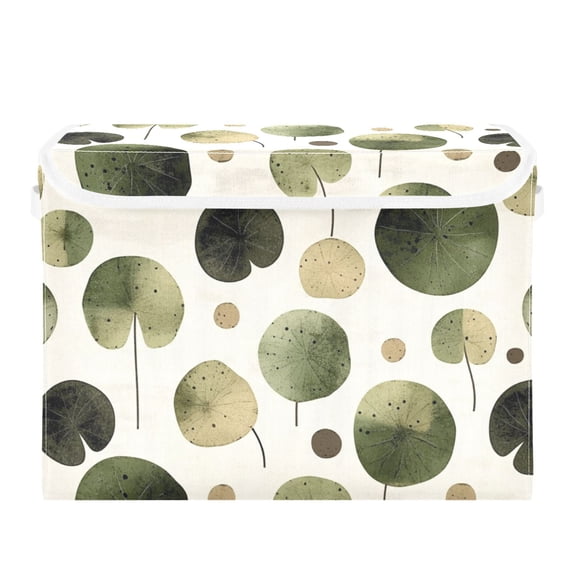 Simple Lotus Leaf Large Storage Bins with Linen Collapsible Lid Storage Box 16.7 x 12.6 x 11.8in