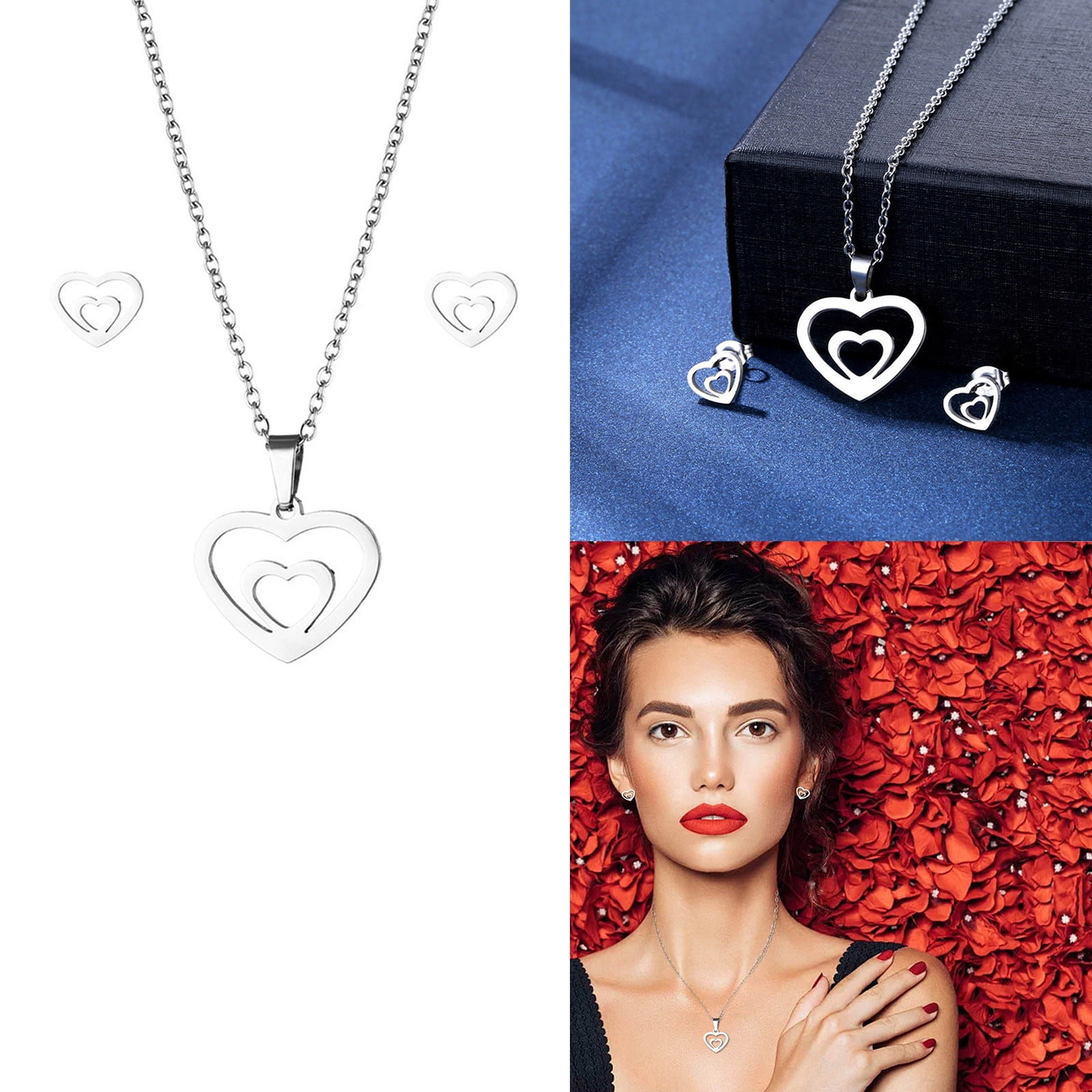 AYYUFE 4Pcs/Set Necklace Earrings Ring Bracelet Hollow Out Heart Pendant  Jewelry Korean Style Simple Jewelry Set for Daily Wear - Walmart.com
