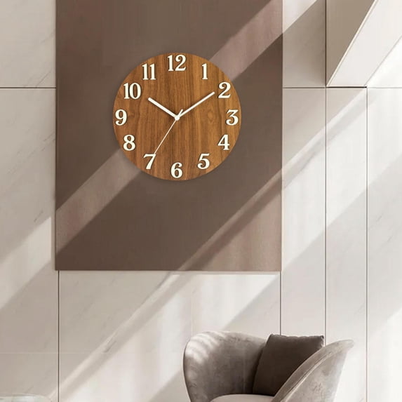 Simple Luminous Wall Clock Decorative with Glowing up Function Wooden Design Analog Clock Non Ticking No Glass for Office Kitchen Bedroom