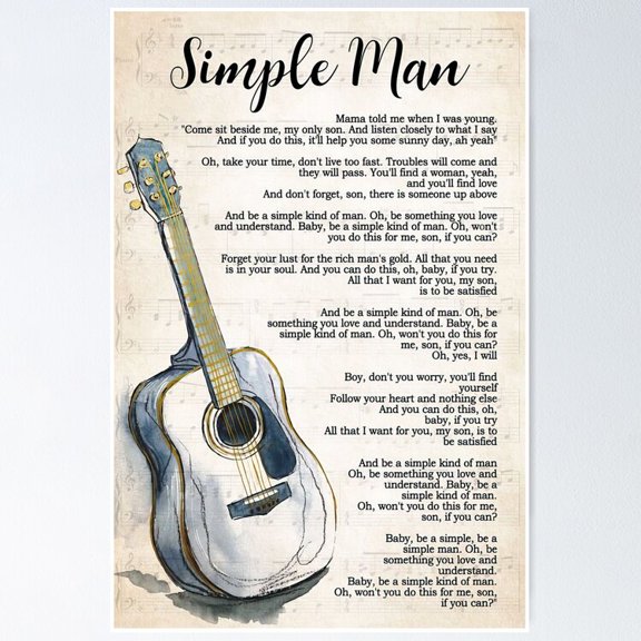 Simple Man Lyrics Poster Gift Simple Man Lyrics With Guitar Poster Home Decor Office Wall Art