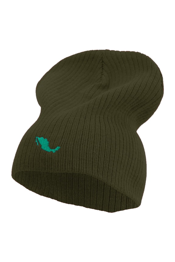 Simple Map of Mexico Logo Embroidered Big Size Cotton Short Beanie - Olive XL-3XL