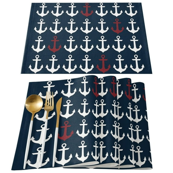 Simple Marine Pattern Anchor Placemats Set of 4/6pcs Kitchen Coffee Accessories Coasters Home Dining Table r Linen Mats