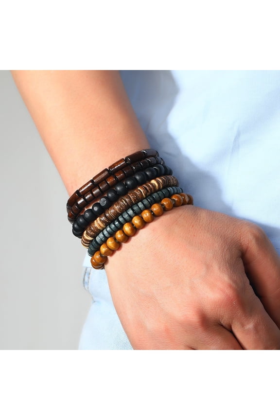 Simple Men's Multi-layer Wooden Bead Beaded Bracelet Suit