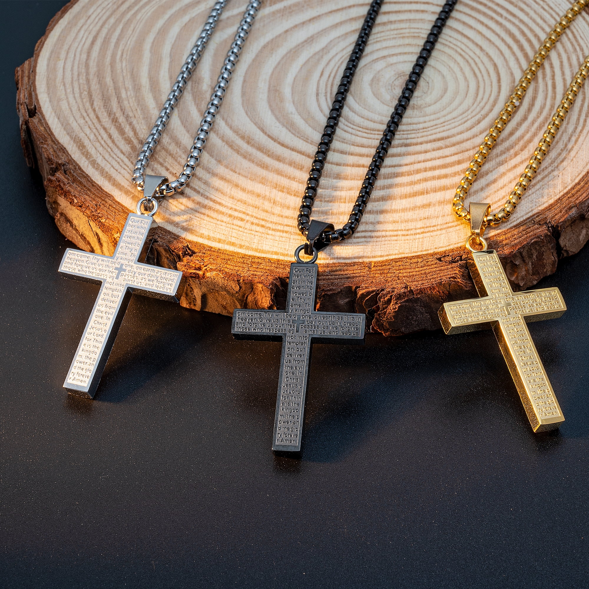 Simple Men's Religious Necklace Silver Cross Stainless Steel Holy ...