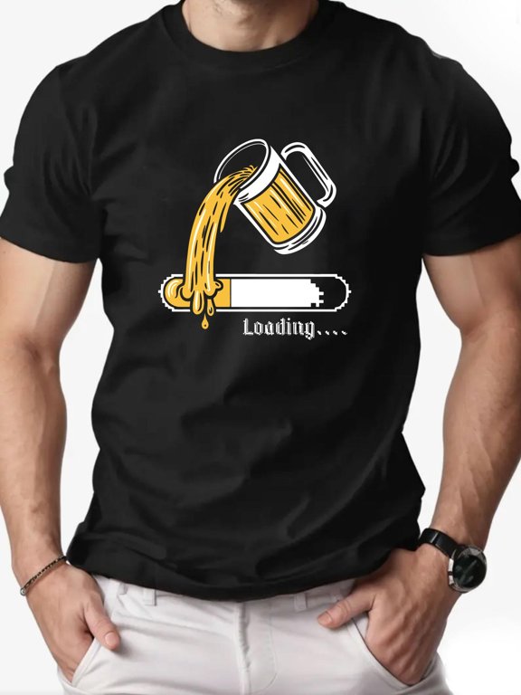 Simple Men's Sports T-Shirt, Summer Casual Short-Sleeve Fun Beer Graphic Top, Crew Neck Breathable Pullover, Trendy Streetwear Men's T-Shirt.