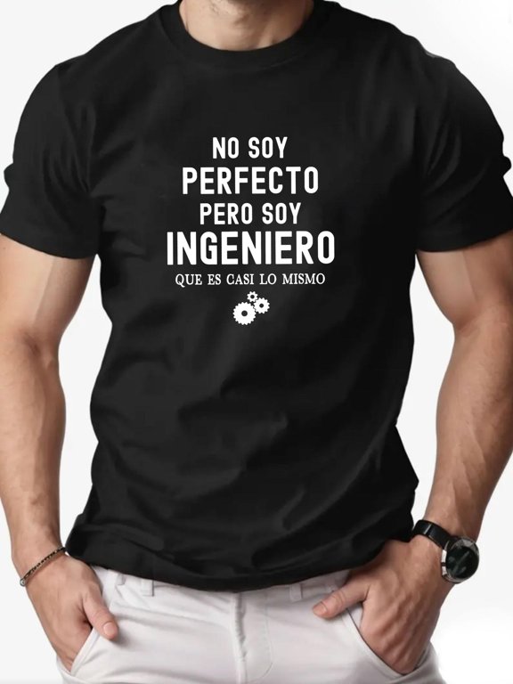Simple Men's T-Shirt, Fashionable Breathable Short Sleeve Summer Loose Fit Moisture-Wicking Top, Vintage Street Style Round Neck Pullover, Trendy Fun Engineer Letter Print Men's T-Shirt.