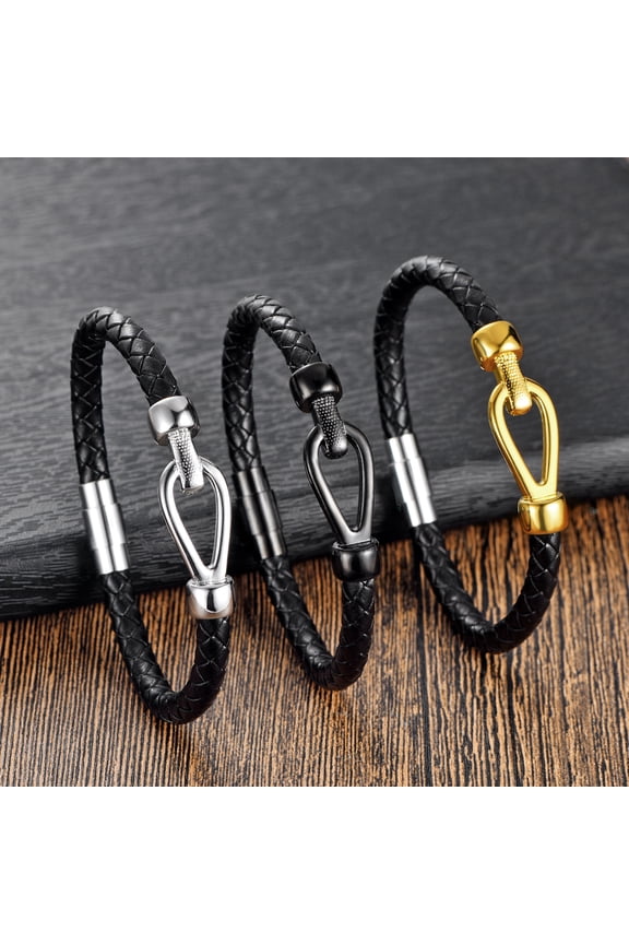 Simple Men's Titanium Steel Woven Leather Bracelet