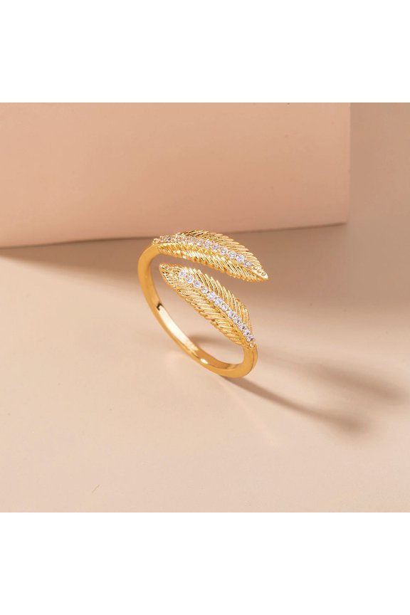 Simple Micro-inlaid Feather Zircon Ring Female Wild