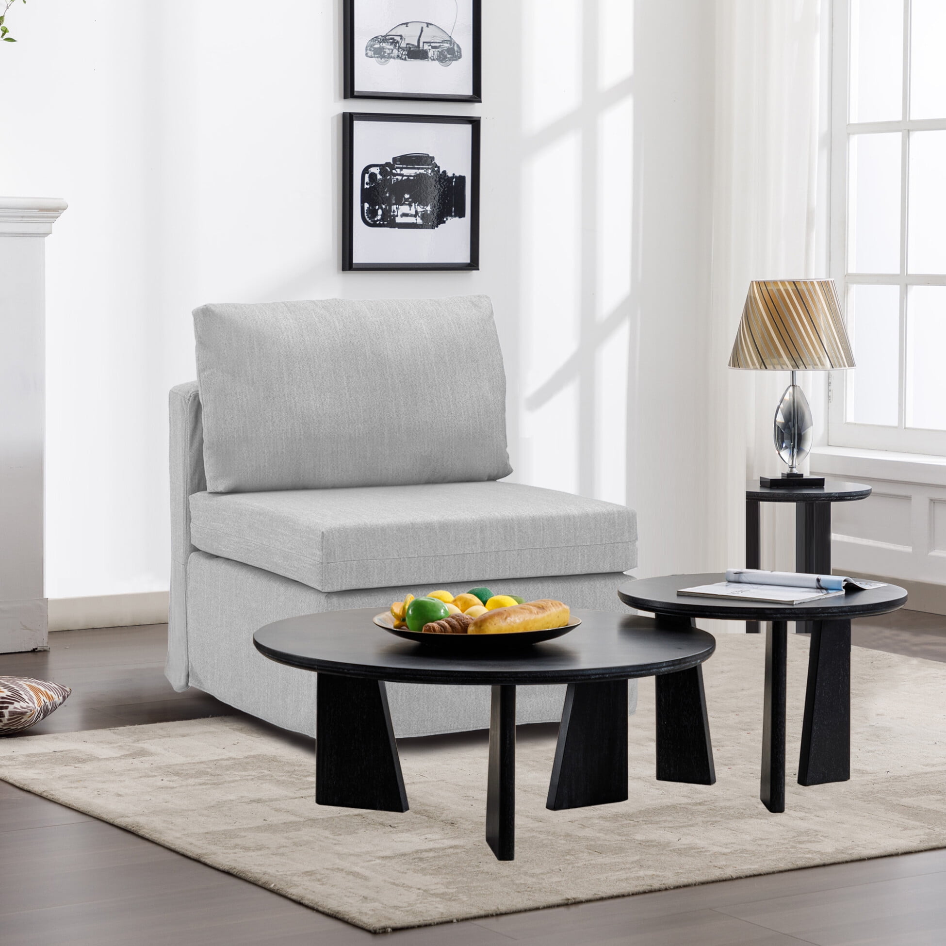 Simple Middle Module Linen Armless Sofa Sectional Couch Accent Chair with Seat Cushion Back Cushion Non Removable and Non Washable Sofa for Small Apartment Living Room Bed Room Light Grey Walmart