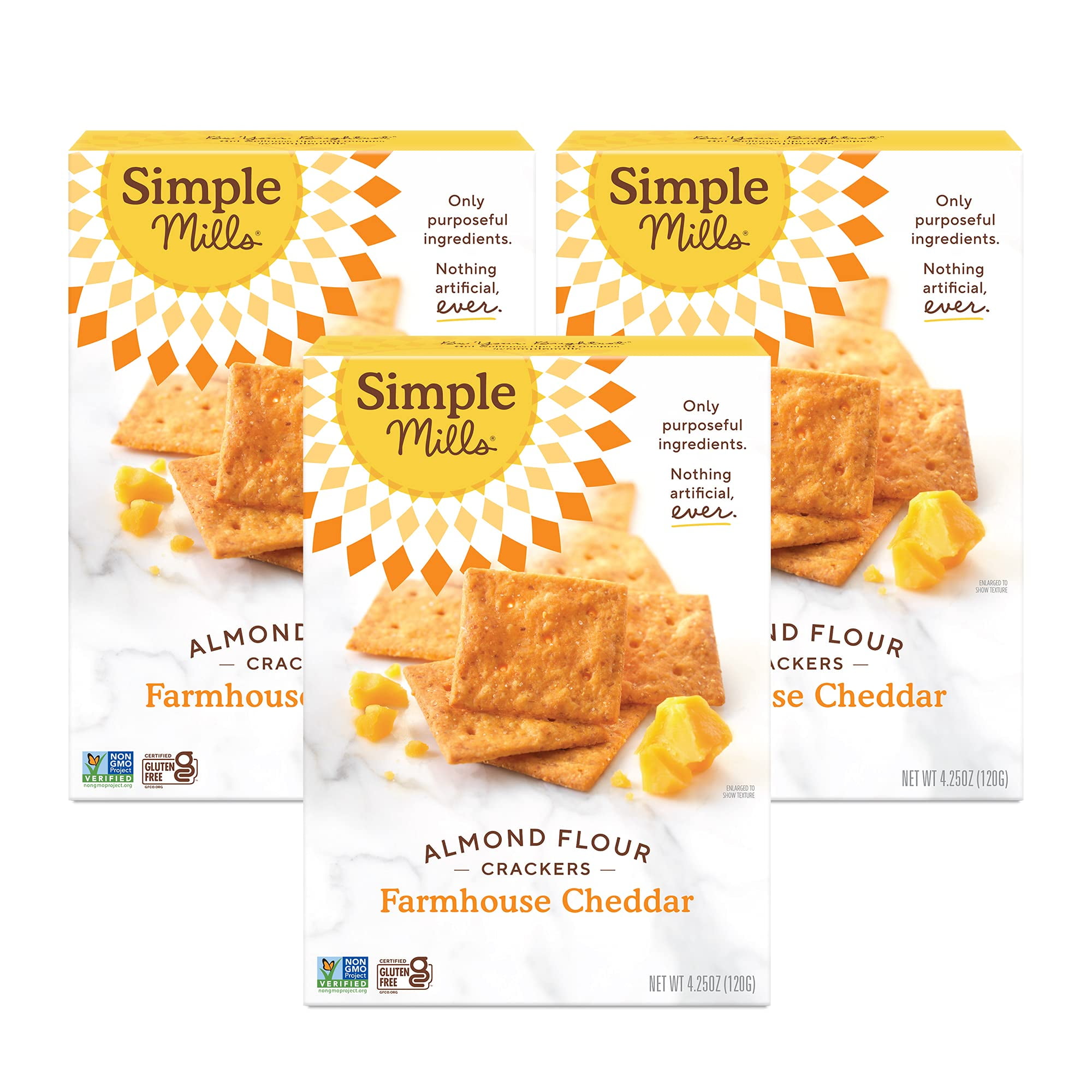 Simple Mills Almond Flour AIF9 Crackers, Farmhouse Cheddar - Gluten Free, Healthy Snacks, 4.25 Ounce (Pack of 3)