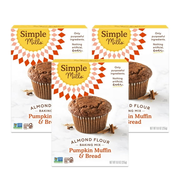 Simple Mills Almond Flour DEF29 Baking Mix, Pumpkin Muffin & Bread Mix - Gluten Free, Plant Based, Paleo Friendly, 9 Ounce (Pack of 3)
