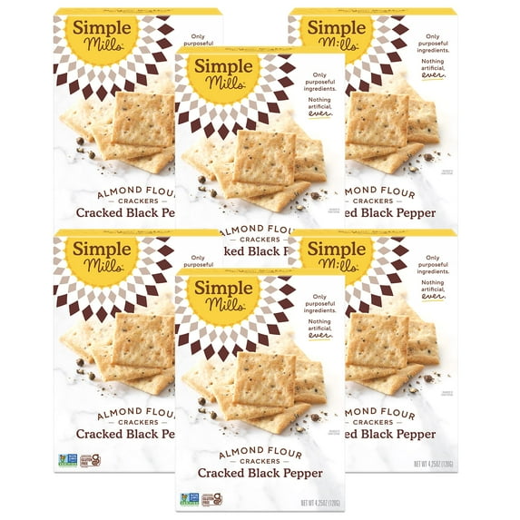 (Pack Of 6) Simple Mills Crackers Cracked Black Pepper Almond Flour 4.25 Oz