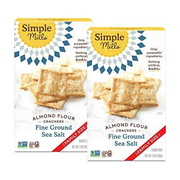 Simple Mills Almond Flour Crackers, Family Size, Fine Ground Sea Salt - Gluten Free, Vegan, Healthy Snacks, 7 Ounce (Pack of 2)