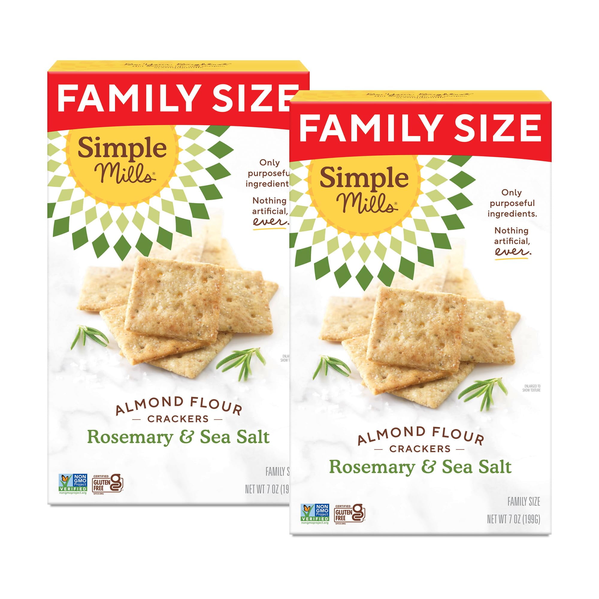 Simple Mills Almond Flour Crackers, MDA05Family Size, Rosemary & Sea Salt - Gluten Free, Vegan, Healthy Snacks, 7 Ounce (Pack of 2)