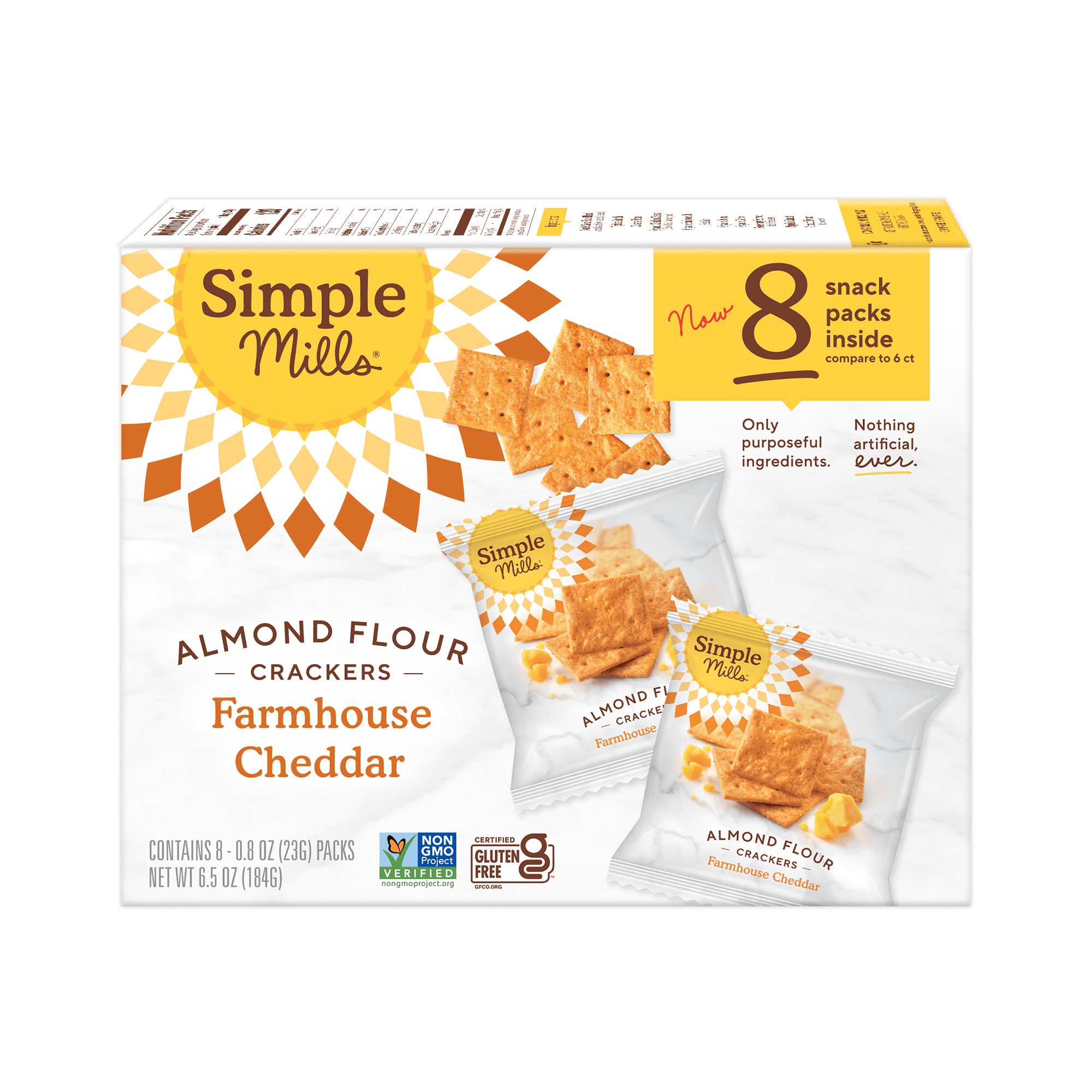 Simple Mills Almond Flour Crackers, Farmhouse Cheddar Crackers Snack Packs, 0.8 oz, 8 Count