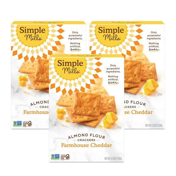 Simple Mills Almond Flour BCF26 Crackers, Farmhouse Cheddar - Gluten Free, Healthy Snacks, 4.25 Ounce (Pack of 3)