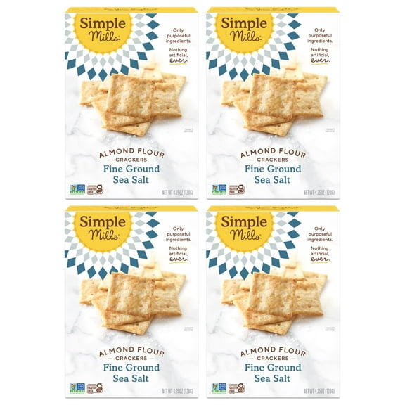 Simple Mills Almond Flour BCF26 Crackers, Fine Ground Sea Salt - Gluten Free, Vegan, Healthy Snacks, 4.25 Ounce (Pack of 4)
