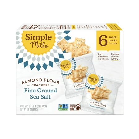 Simple Mills Almond Flour Crackers, Fine Ground Sea Salt Snack Crackers Snack Packs, 0.8 oz, 6 Count