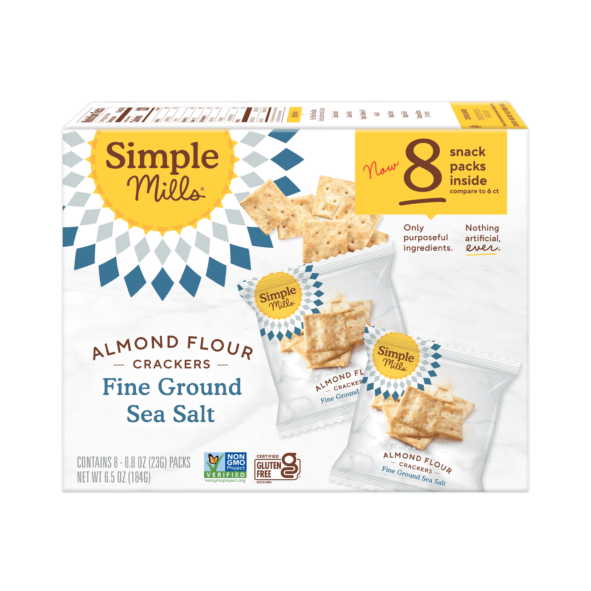 Simple Mills Almond Flour Crackers, Fine Ground Sea Salt Snack Crackers Snack Packs, 0.8 oz, 8 Count