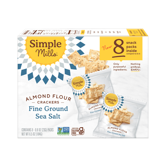 Simple Mills Almond Flour Crackers, Sea Salt Snack Pack, 0.8 oz, 8 ...