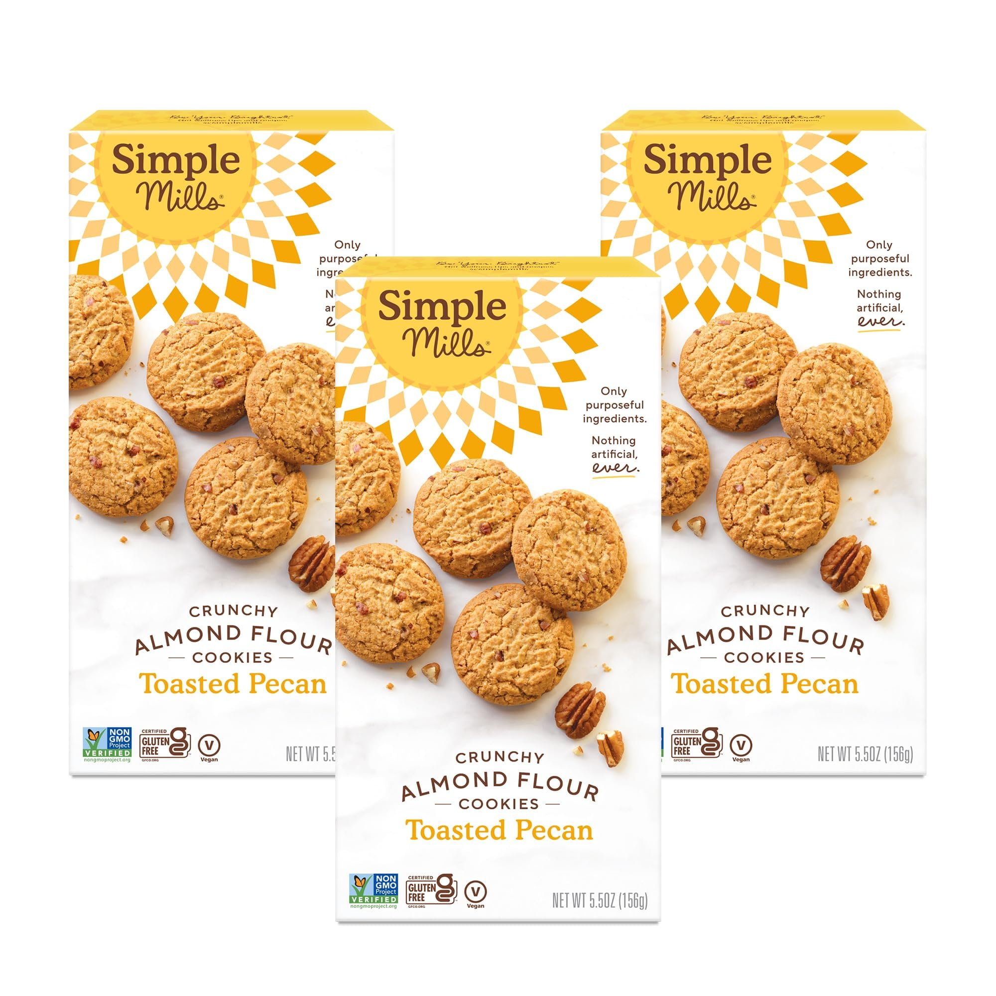 Simple Mills Almond Flour Crunchy Cookies, Toasted Pecan - Gluten Free, Vegan, Healthy Snacks, Made with Organic Coconut Oil, 5.5 Ounce Pack of 3