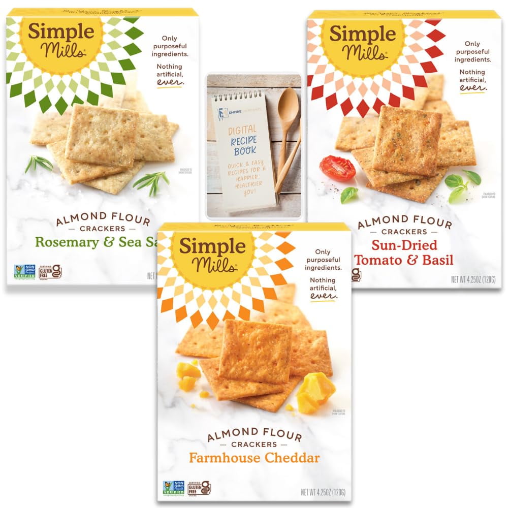 Simple Mills Almond Flour DHF10 Crackers Variety Pack of 3 (Farmhouse