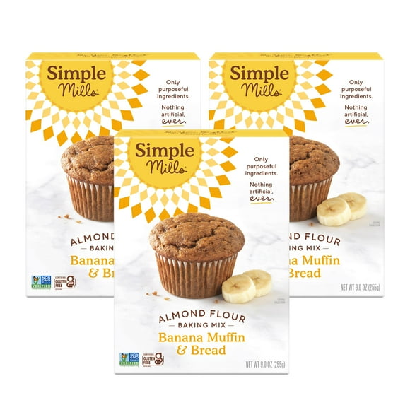 Simple Mills Almond Flour IEF31 Baking Mix, Banana Muffin & Bread Mix - Gluten Free, Plant Based, Paleo Friendly, 9 Ounce (Pack of 3)