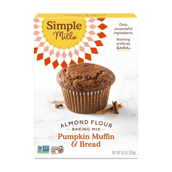 Simple Mills Almond Flour Pumpkin Muffin and Bread Mix, Gluten-Free Baking Mix, 9 oz Box