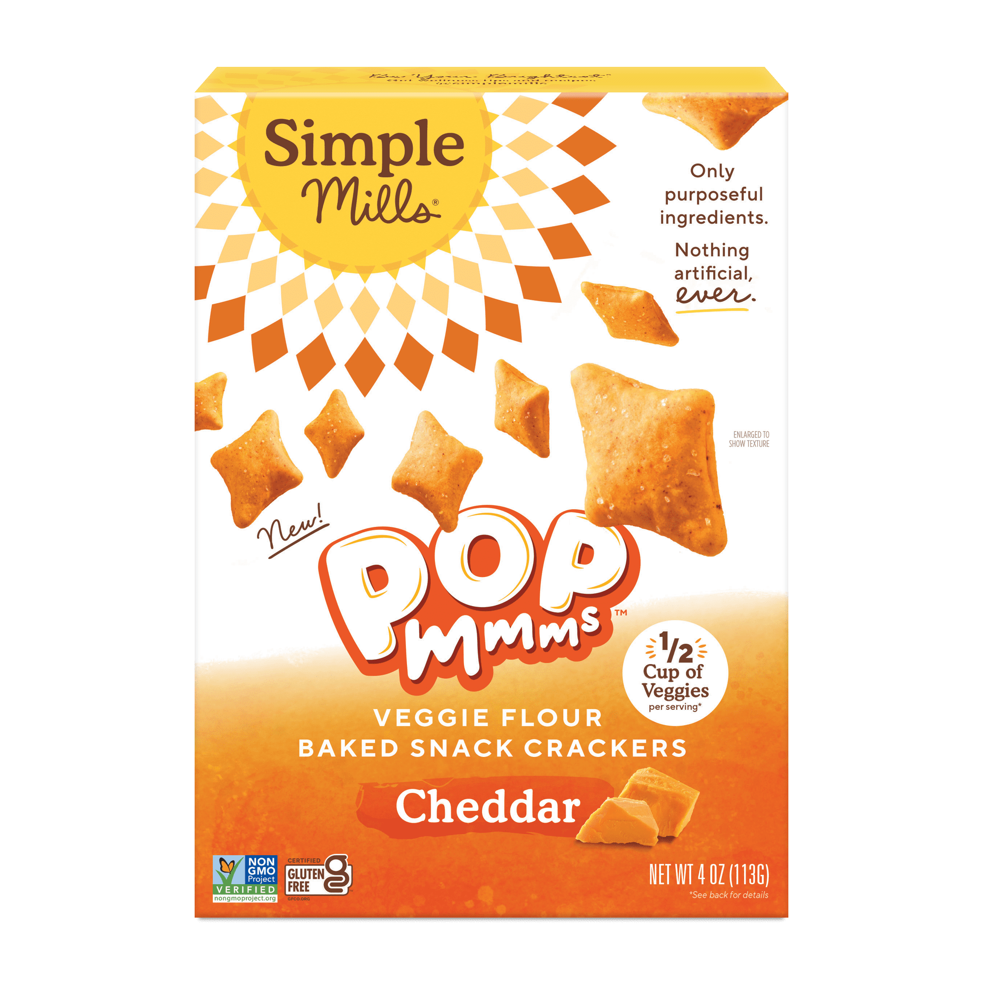 Simple Mills Cheddar Pop Mmms, Gluten Free Baked Snack Crackers, 4 oz Box